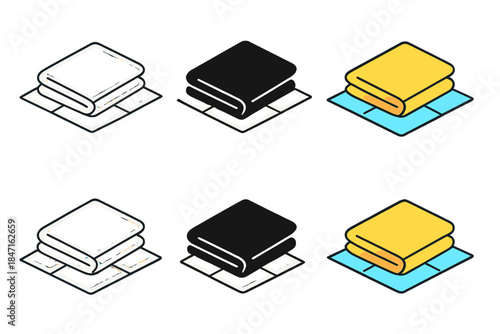 Neatly Folded Cloth Styles. Cleaning cloth folded neatly on tiled floor first in line style with thin outline, second in solid
