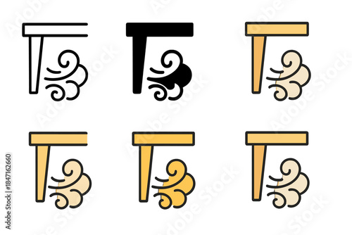 Dust Cloud Evolution. Dust cloud swirling under furniture corner first in line style with thin outline, second in solid style