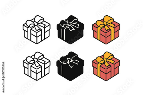 Stylish Jewelry Boxes. Small jewelry box tied with elegant satin ribbon first in line style with thin outline, second in solid