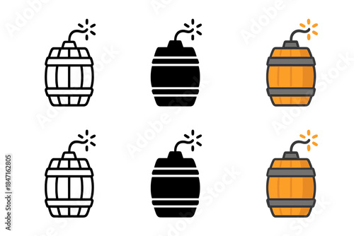 Diverse Barrel Designs. Barrel Powder Mark first in line style with thin outline, second in solid style filled shape, third in