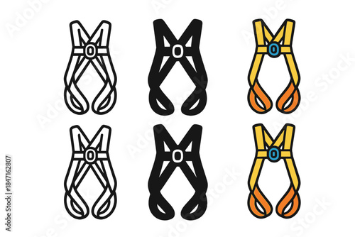 Safety Harness Styles. Safety Harness Strap first in line style with thin outline, second in solid style filled shape, third in