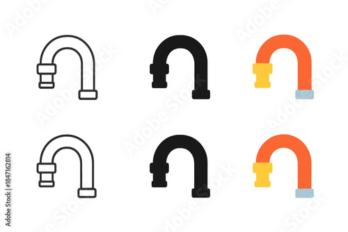 Colorful Pipe Hose Designs. Pipe Hose Connect first in line style with thin outline, second in solid style filled shape, third in