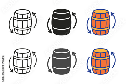 Barrel Spin Styles. Barrel Rotate Spin first in line style with thin outline, second in solid style filled shape, third in flat