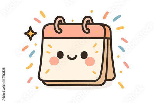Cheerful Calendar Celebration. Cute doodle calendar block sparkling with cheerful confetti, ready for celebration, No text, No