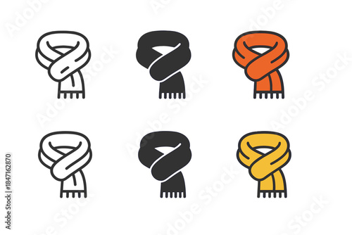 Scarf Styles Showcase. Scarf Wrap Cozy first in line style with thin outline, second in solid style filled shape, third in flat