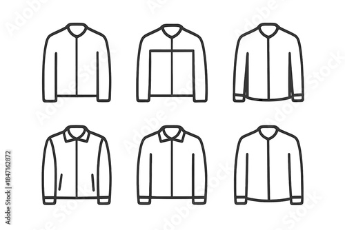 Minimalist Jacket Icons. Line style vector icons of minimalist jacket concepts: simple torso block, clean chest line, plain collar