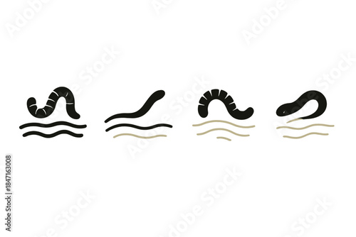 Worm's Earthy Path. Icons for: a worm tracing lines in fresh soil, a slender body carving soft paths, a gentle digger drawing