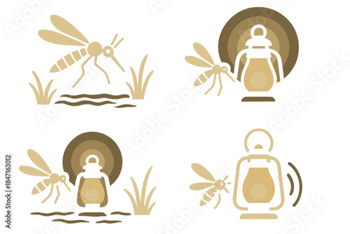 Mosquitoes by Lantern Light. Icons for: motion tying insect, marsh, and glow, subtle flight uniting haze and lamp, quiet drift