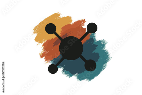 Molecular Art Fusion. Solid style icon of a molecular structure integrated into an abstract painting, representing congener