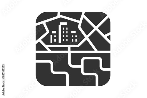 Underground City Map Icon. Solid style icon of a city map with underground tunnels highlighted, representing subcutaneous city map