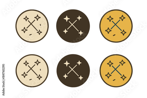 Primitive Star Chart. Primitive star chart etched on flat disk, clean geometric minimal icon, first in line style with thin