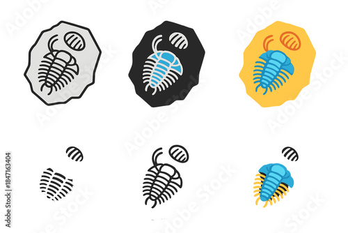 Ancient Marine Fossils Icon. Cambrian rock fragment with preserved ancient marine organisms, clean minimal vector icon, first in
