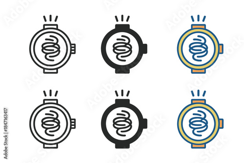 Watch Mechanism Icon. Coiled spring inside mechanical watch showing rhythmic energy release, simple minimal vector icon, first in
