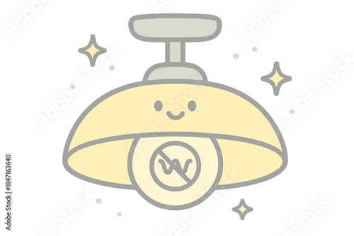 Cheerful Light Fixture. A cheerful light fixture with a friendly restricted-wavelength icon, tiny sparkles floating, soft rounded