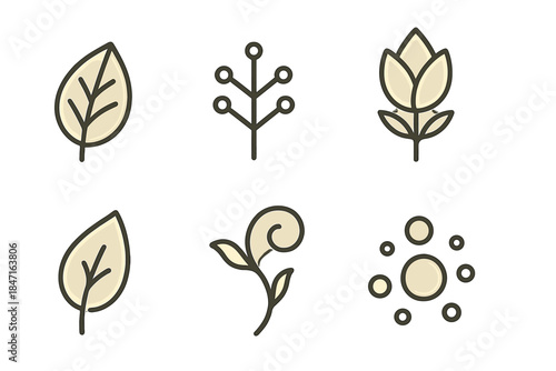 Neon Garden Icons. Line style icons of Neon Garden: shining leaf, digital stem, bright bud, glowing petal, electric vine, luminous