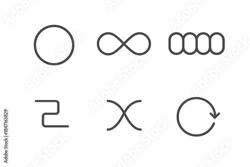 Eternal Shapes Icons. Line style icons of Eternal Shapes: unbroken ring, infinite curve, repeating pattern, folded path, woven arc