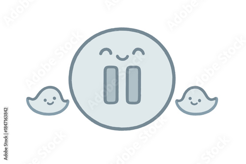 Cheerful Pause Symbol. A cheerful "hold breath" pause symbol nestled between two tiny smiling waves, soft rounded doodle forms,