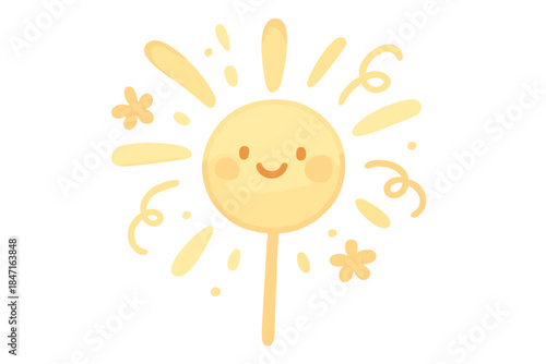 Sparkler Celebration Art. A cheerful sparkler forming a tiny happy "celebrate" symbol, soft rounded doodle forms, pastel orange