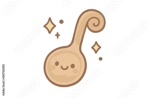 Cheerful Sparkly Spoon. A cheerful scroll spoon with tiny happy sparkles, soft rounded doodle forms, pastel beige and brown