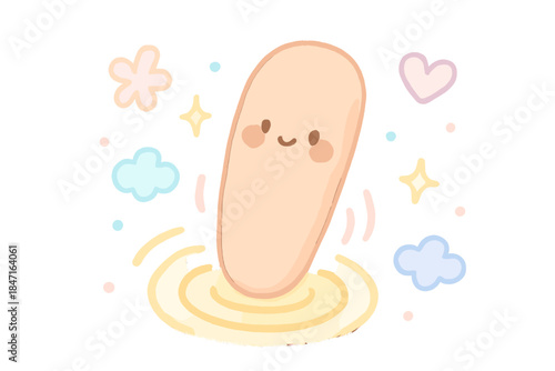 Magical Tapping Finger. A cute tapping finger creating joyful trigger waves, surrounded by floating soft doodle accents, pastel