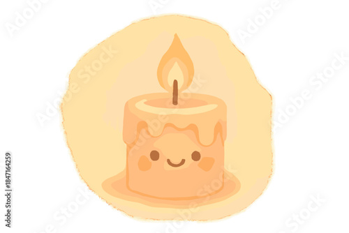 Joyful Candle Glow. A cute candle with a joyful "warmth" glow radius, soft harmonious pastel palette, No text, No labels, isolated