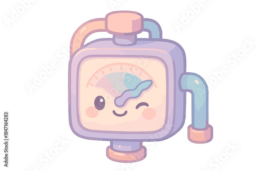 Galactic Winking Meter. A cute "galactic current" flow meter with a winking expression, soft harmonious pastel palette, No text,