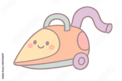 Cheerful Sound Shuttle. A tiny "sound vacuum" shuttle tool with a cheerful expression, cozy pastel doodle colors, No text, No