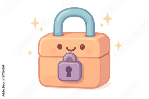 Playful Digital Lockbox. A playful "digital temptation" lockbox with a happy expression, tiny sparkles around, gentle friendly
