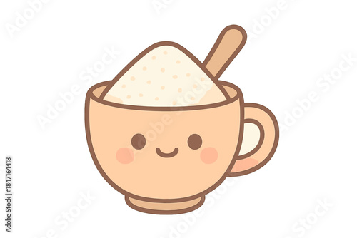 Smiling Sugar Cup. A cute "borrow sugar" icon of a smiling shared cup, soft harmonious pastel palette, No text, No labels,