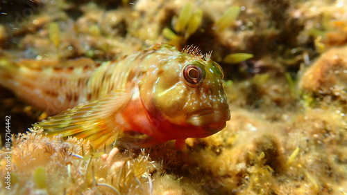 Molly miller blenny (Scartella cristata) undersea, Ligurian Sea, Italy, Imperia