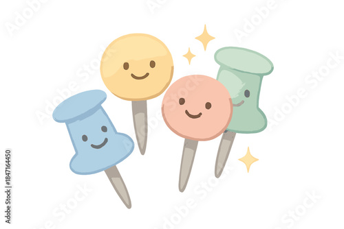 Sparkling Pins Cluster. A happy cluster of pins with tiny sparkles representing ideas, soft harmonious pastel palette, No text, No
