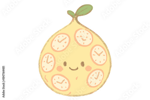 Smiling Temporal Seed. A cheerful "temporal seed" with smiling clock patterns, soft pastel doodle style, No text, No labels,