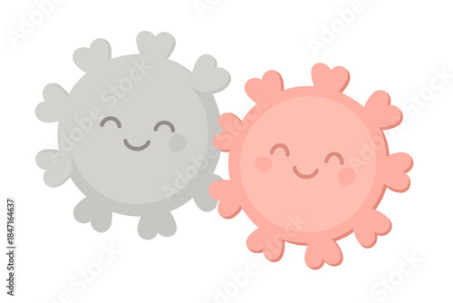 Smiling Heart Gears. two interlocking gears with heart-shaped teeth smiling as they turn together, soft gray and coral palette, No