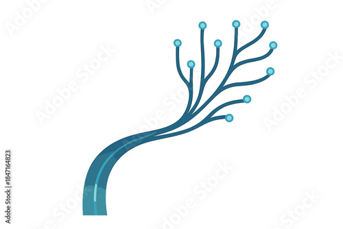 Neural Pathway Illumination. a curved neural highway of learning pathways illuminated by progress dots, navy and turquoise tones,