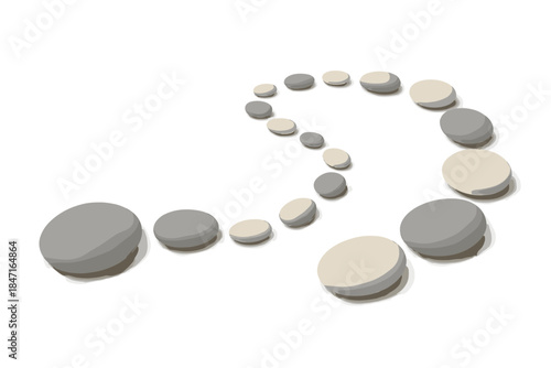 Serene Stone Pathway. a serene arrangement of smooth pond stones forming a path of “meditation” markers, gray and cream palette,
