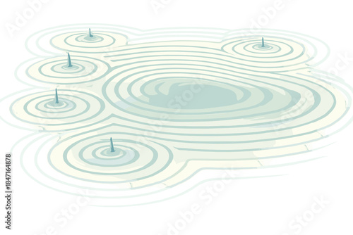 Teal Ivory Ripples. a pattern of ripples spreading evenly from multiple drops merging into one calm wave, soft teal and ivory