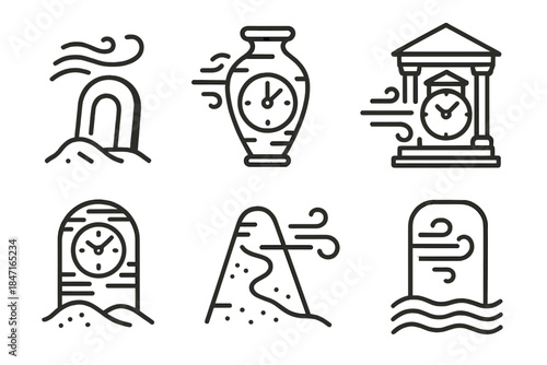 Wind Carved Tomb. Icons for: desert breeze tomb timekeepers, wind-carved burial instruments, airflow mausoleums measuring eternity