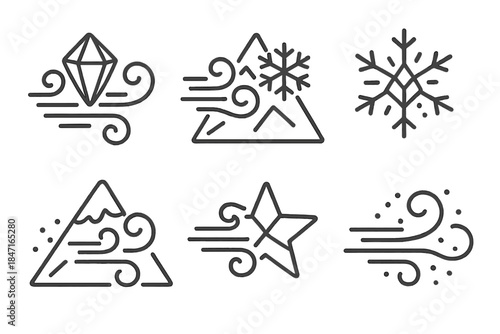 Icy Wind Icons. Icons for: frozen gem wind crests, icy crystal summit breezes, diamond-edged air currents, frosted mountain gusts,
