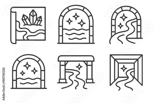 Luminous Aquifer Chambers. Icons for: crystalline water mapping vaults, luminous aquifer chambers, glowing current routes,