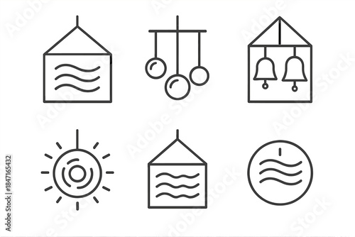 Suspended Energy Spheres. Icons for: suspended sanctuary resonance, hanging energy spheres, balanced tonal shelters, glowing
