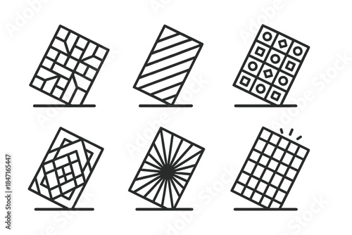 Radiant Mosaic Icons. Icons for: leaning mosaic influence, slanted patterned tiles, inclined decorative panels, angular