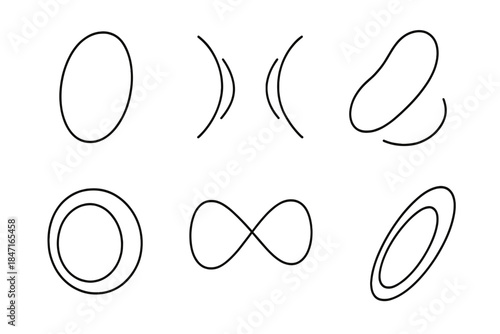 Harmonic Space Icons. Line vector icons of tunical space seductions: smooth tonal voids, curved resonance hollows, enticing