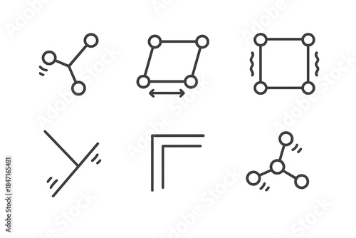Unstable Design Intersections. Line vector icons of unstable design intersections: tilted node junctions, sliding frame points,