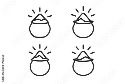 Hilltop Pot Icons. Line vector icons of a hilltop pot that escorts: rounded mountain pots, guiding slope jars, radiant elevated