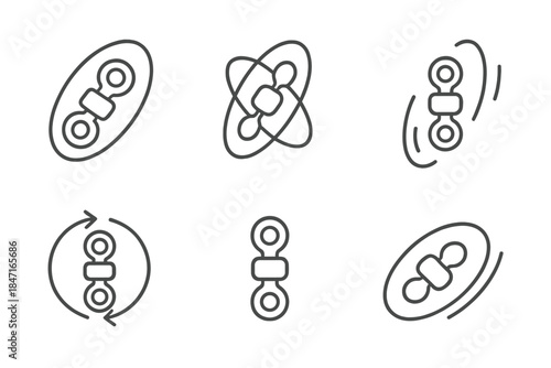 Dynamic Swivel Motion. Line vector icons of a drifting swivel as the focal point: airy motion circles, suspended rotation outlines
