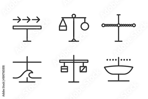 Vessel Crossbeam Diagram. Line style icons of a vessel crossbeam showing output: horizontal mast beam with flow arrows, balanced