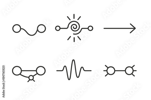 Dynamic Connection Icons. Line style icons of a vibrant connection that springs to life: rhythmic curve linking ends, spiral
