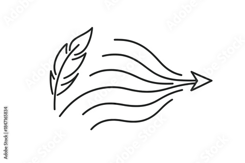 Feathery Motion Icons. Line style icons of a feathery movement finding direction: light motion lines resembling feathers, layered