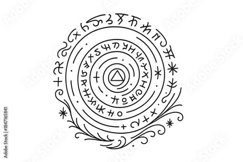 Mystical Spiral Icons. Line style icons of mystical spiral composition: soft whirl filled with symbolic forms, harmonic spin of