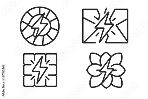 Electrified Geometric Connection. Line style icons of an electrified connection point in a mosaic: geometric tiles joining through